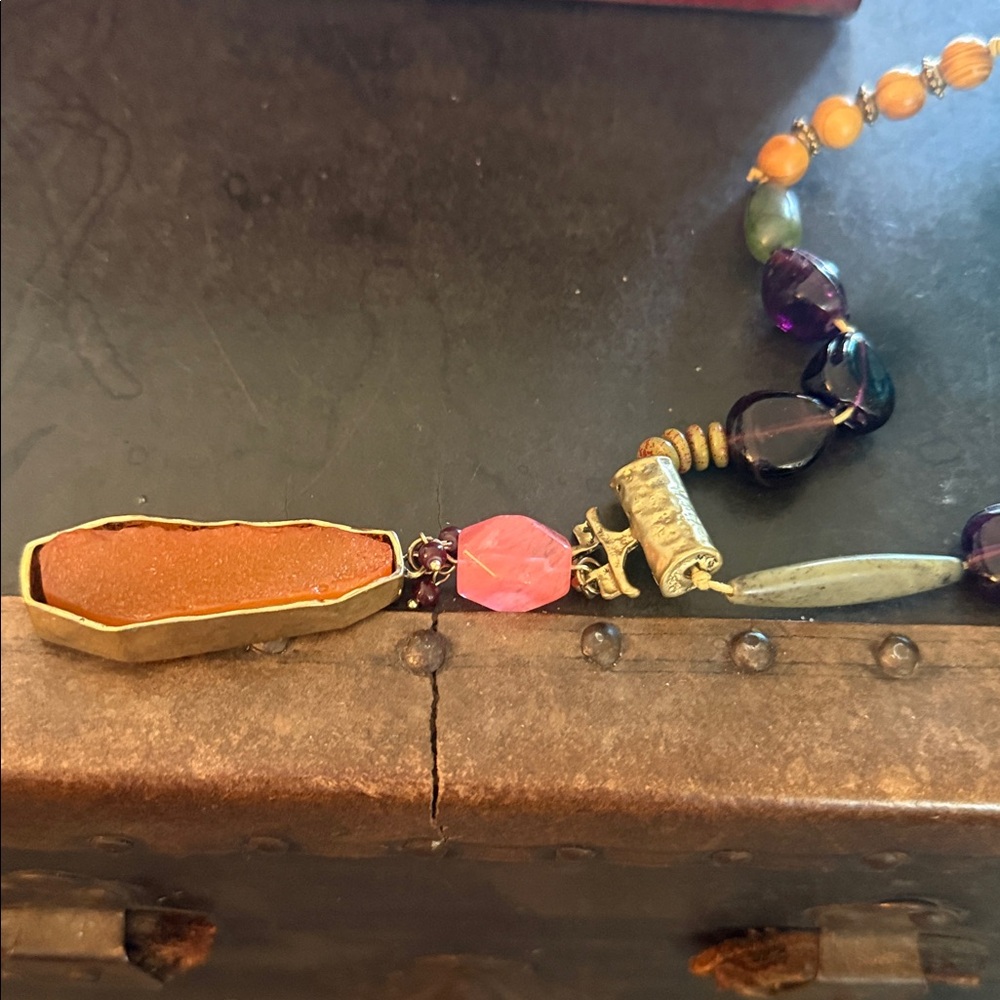 Treks Multicolor Beaded Necklace with Gold Accents